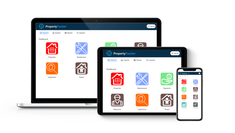 Screenshots of the property tracker dashboard showing desktop version