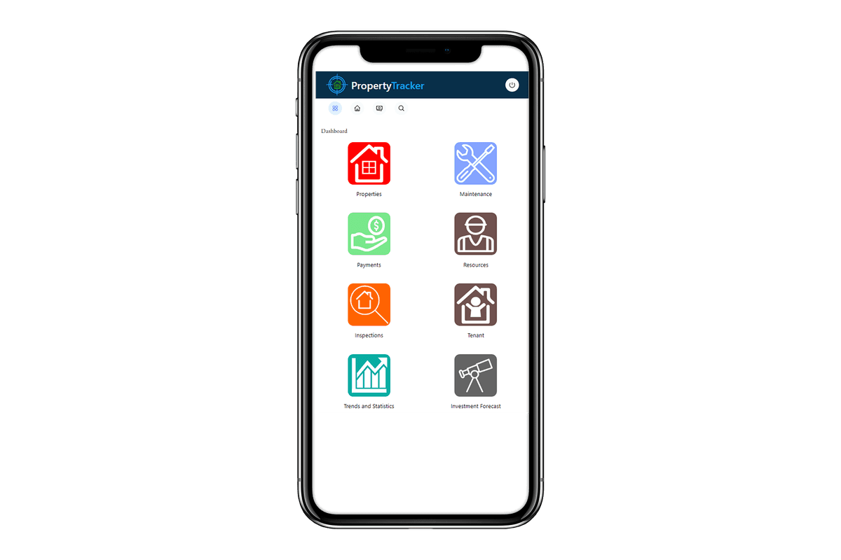 Screenshots of the property tracker dashboard showing mobile version